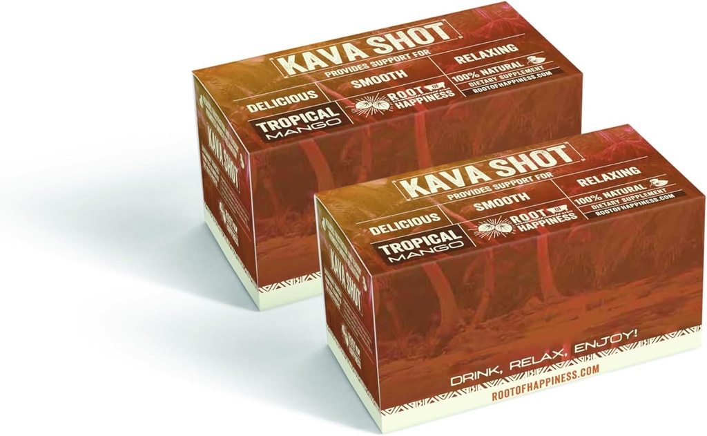 Kava and Wellness Shot | 2oz | Tropical Mango Flavor | Non-Alcholic | Relaxing Shot | Dietary Supplament | 12- Count Box (12)