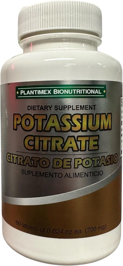Potassium Citrate Tablets - Potassium Supplement, Potassium Citrate 60 Tablets (700mg)- Potassium Citrate Supplement-30 Days Supply Dietary Supplement PLANTIMEX