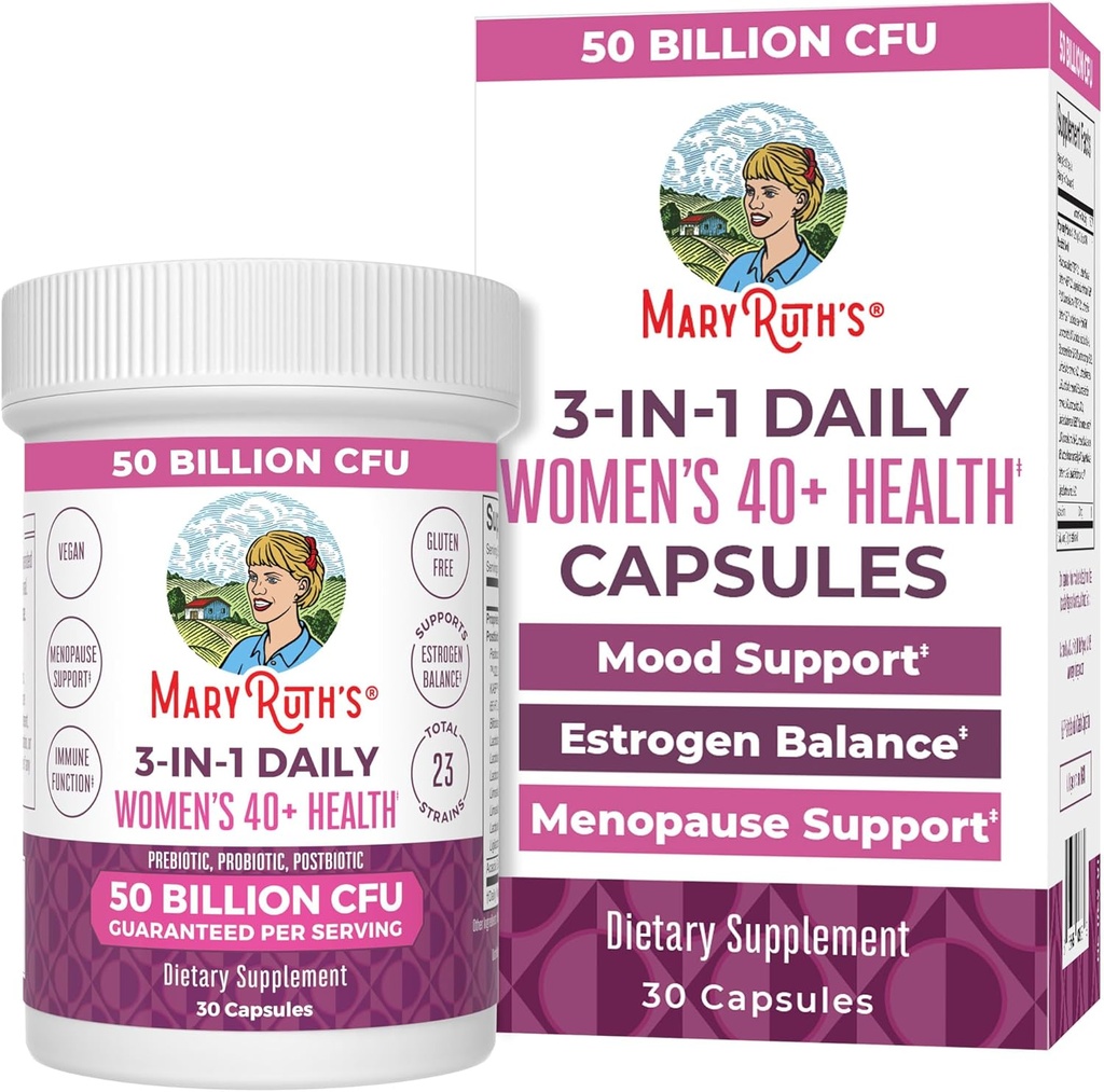 MaryRuth's 3-in-1 Daily Health 40+ Probiotics for Women | Hormonal & Menopause Support Supplement for Women | Gut Health Capsules | 50 Billion CFU | Allergen Free | 30 Ct