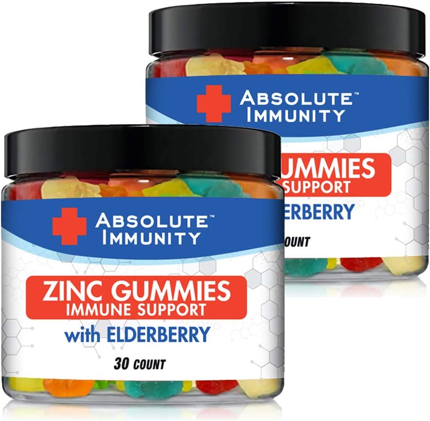Absolute Immunity- ZINC and Elderberry Gummies - Immune System Health - Adults and Kids 30ct. 2 Pack
