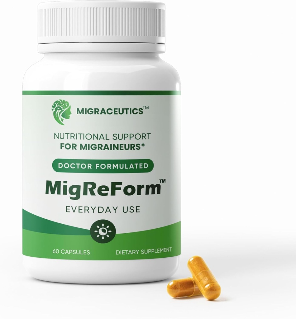 MigReForm – Doctor Formulated Nutritional Supplement and Migraine Wellness Support - Natural Migraine Health Formula with Magnesium, Vitamin B2 & CoQ10-60 Capsules for Women & Men