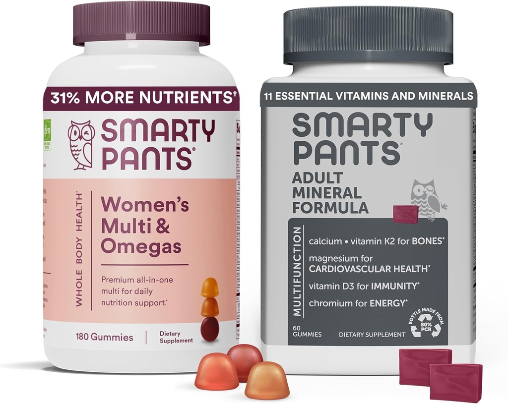 SmartyPants Women's Multivitamin Gummies and Mineral Chews Bundle (180 + 60 Count)