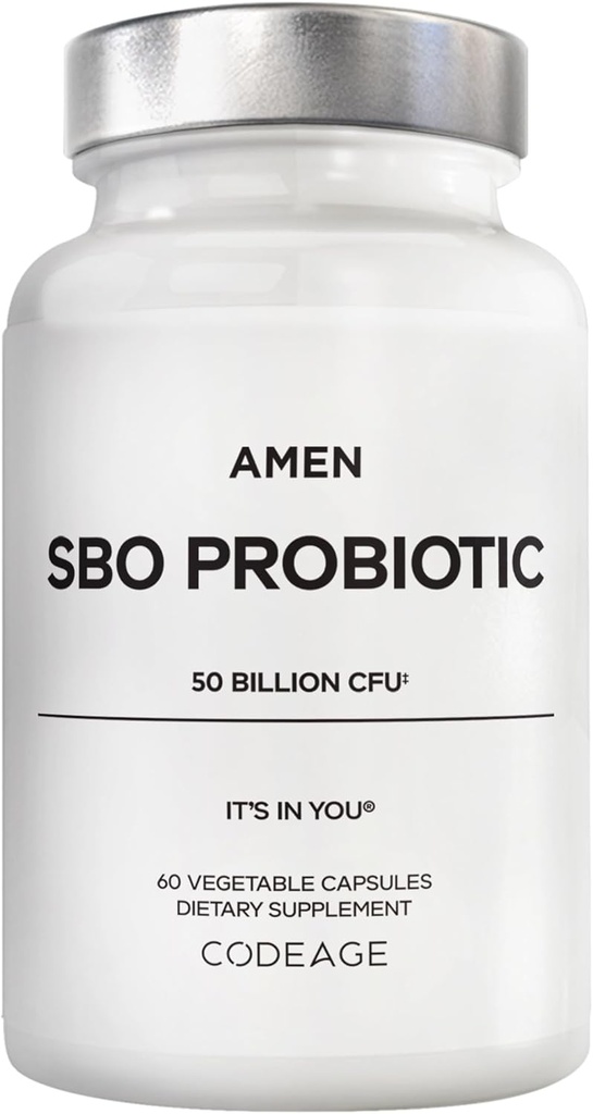 Amen Probiotics Supplement, SBO Probiotic and Organic Prebiotics, 50 Billion CFUs, Shelf Stable, No Refrigeration Required, Flora Daily Probiotic Formula for Women & Men, Vegan & Non-GMO, 60 Capsules