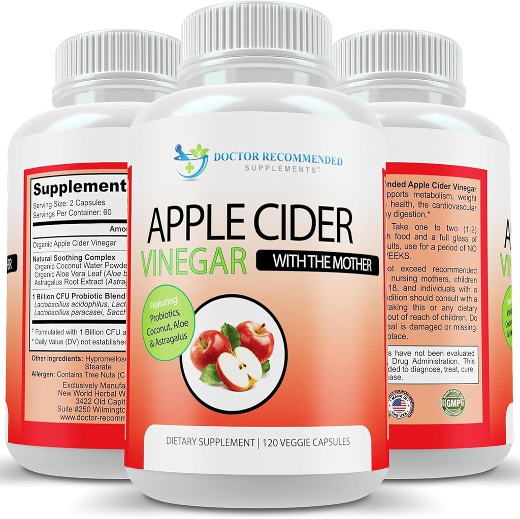 Apple Cider Vinegar Capsules - (120 Veggie Capsules) Organic ACV Supplement with Probiotics - 1500mg per Serving - Supports General Wellness & Digestive Balance - Non-GMO, Made in USA