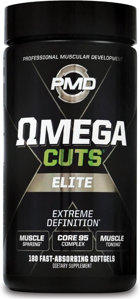 PMD Sports Omega Cuts Elite -Fat Loss-Muscle Defining Formula - Omega Fatty Acids, MCT's and CLA for Muscle Definition and Maintenance - Keto Friendly For Women and Men - Stimulant Free (180 Softgels)