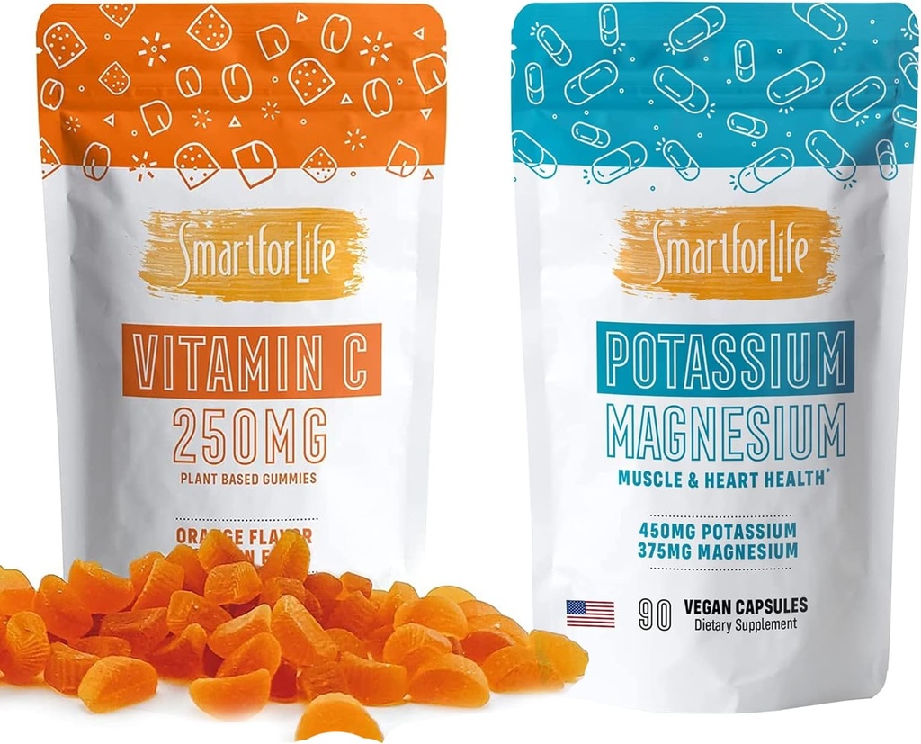 SMART FOR LIFE - Vitamin C Gummies & Potassium Magnesium Supplement - 60 Vitamin C Plant Baed Vegan Gummies