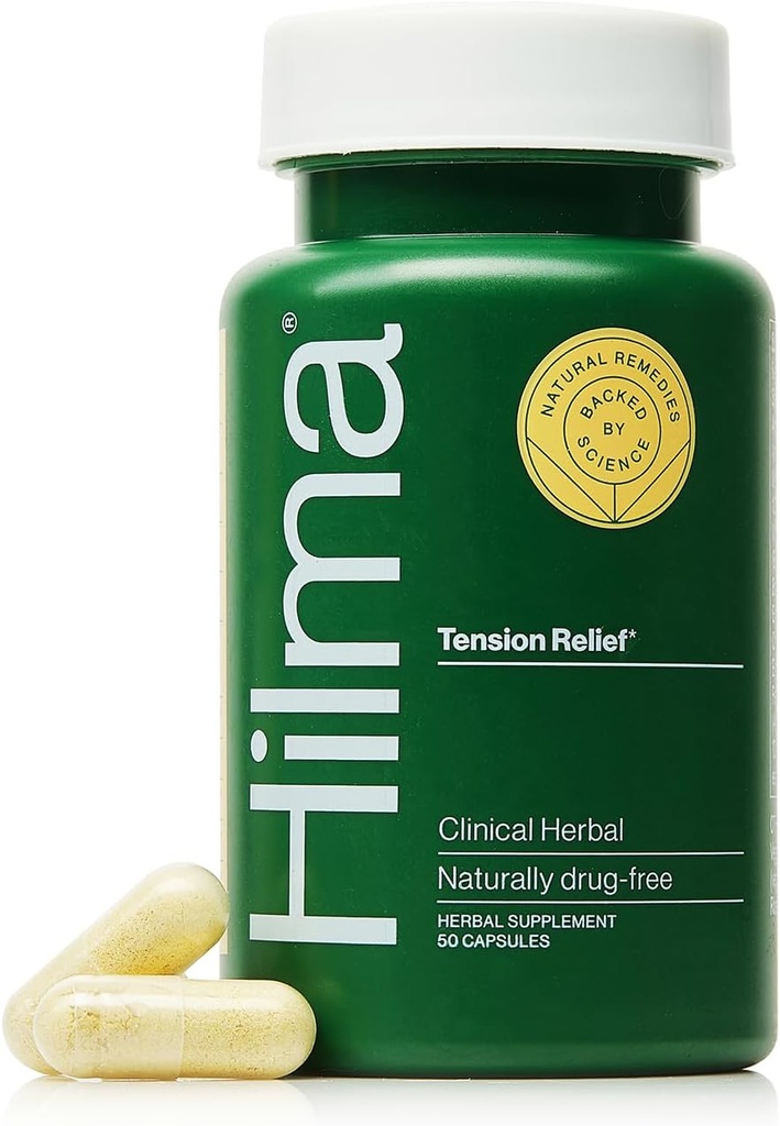Hilma Natural Tension Headache Relief, Supplements with Magnesium, Boswellia and Feverfew, 50 Vegan Capsules
