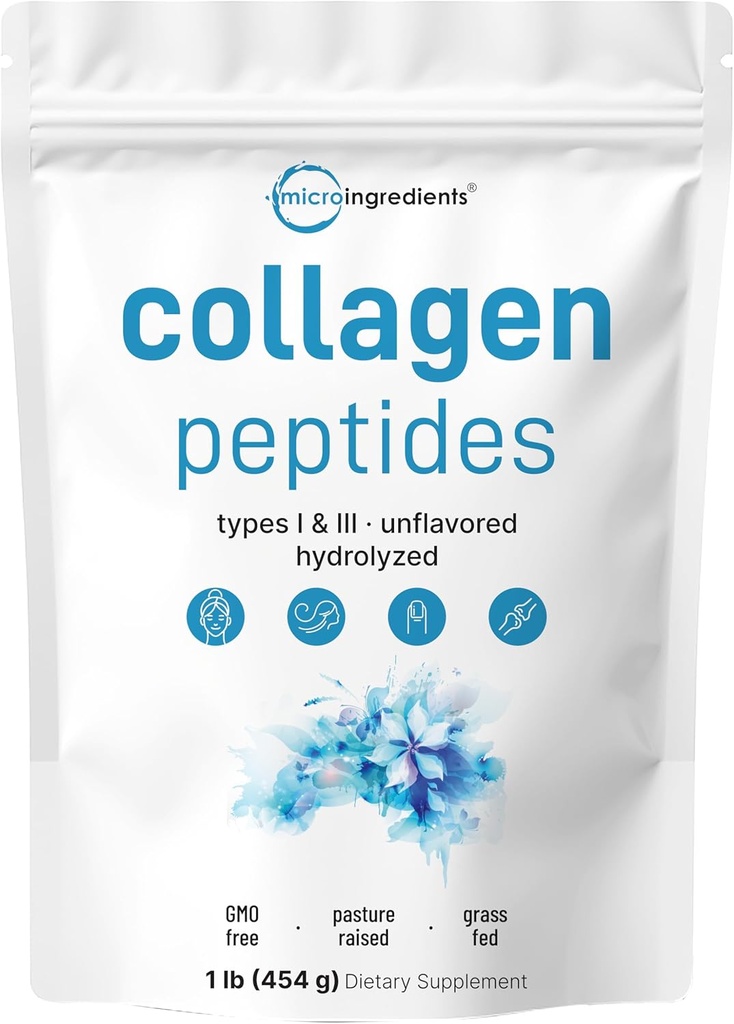 Micro Ingredients Bovine Collagen Peptides Powder, 1lb | Type I & III + Natural Protein | Grass-Fed Bovine Source | Unflavored | Supports Skin, Joint & Bone Health | Paleo, Non-GMO