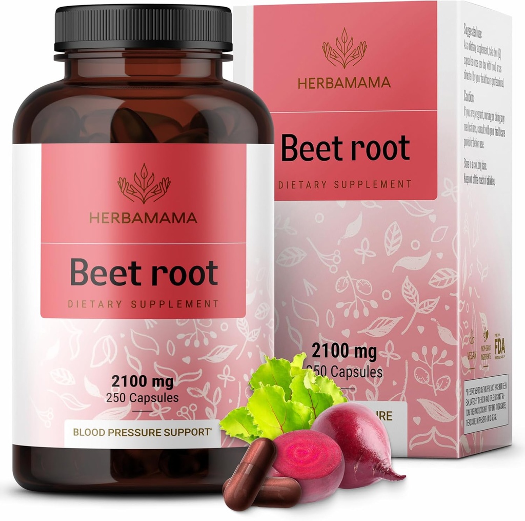 HERBAMAMA Beet Root Capsules - 2100mg Red Beet Powder Supplement for Pure Immune Support - Vegan, Non-GMO Red Root Capsules for Overall Support