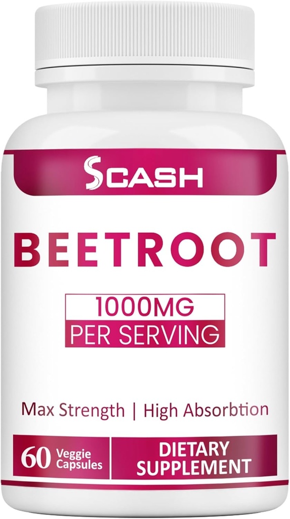 scash Beet Root Capsules - 1000mg Per Serving - 60 Beet Root Powder Capsules - (Pure, Non-GMO & Gluten Free