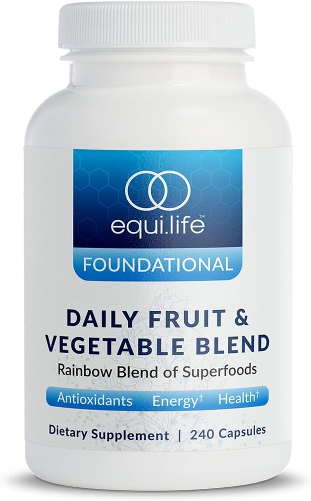Equilife Daily Fruit & Vegetable Blend, Superfood Antioxidant Supplement Capsules, Nutrient Dense with Vitamin C, Fiber, and 9 Essential Amino Acids, Supports Energy, Vegan 240 Capsules