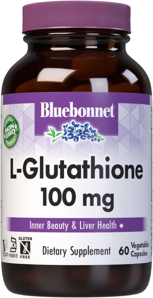 Bluebonnet L-Glutathione 100 mg Vitamin Capsules, 60 Count, White
