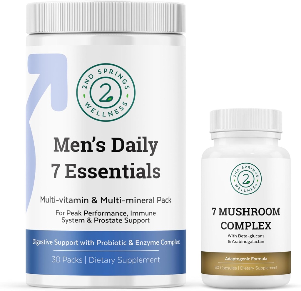 Total Wellness Duo - 7 Mushroom Complex & Men's Daily 7 Essentials for Complete Nutritional Support