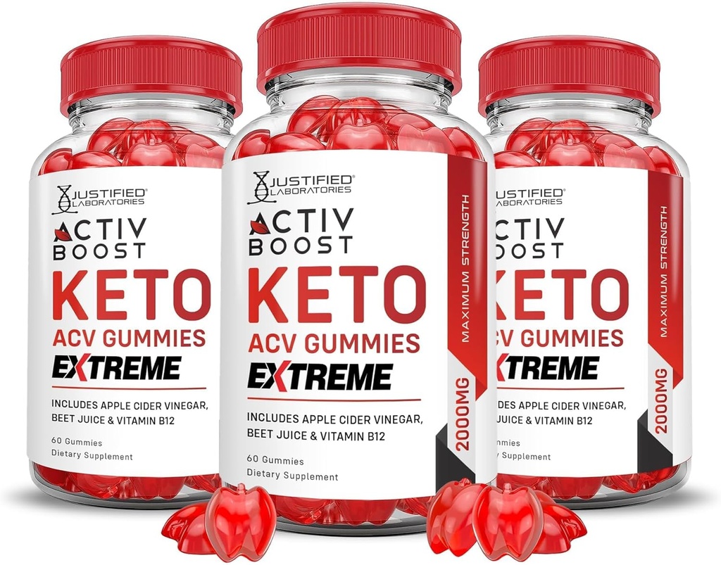 Justified Laboratories (3 Pack Activboost Keto Acv Gummies Extreme 2000MG Active Boost Formulated with Pomegranate Beet Juice Powder B12 Vegan Non GMO 180 Gummys