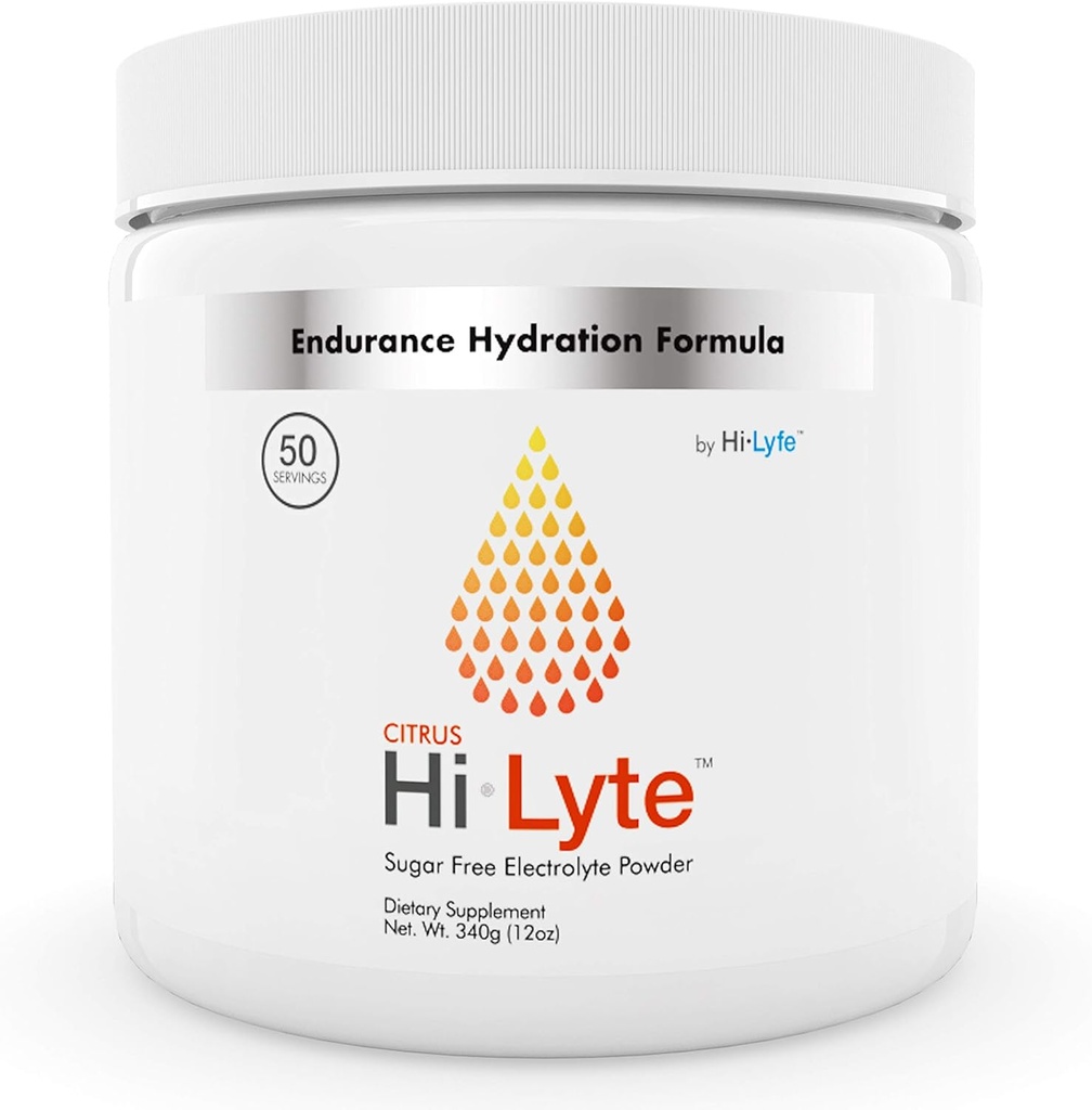Hi-Lyte Electrolyte Powder | 500mg Potassium + 500mg Sodium from Sea Salt | Hydration & Stamina Booster | No Sugar, Carbs, Maltodextrin or Artificial Ingredients | Citrus Salt | 50 Servings
