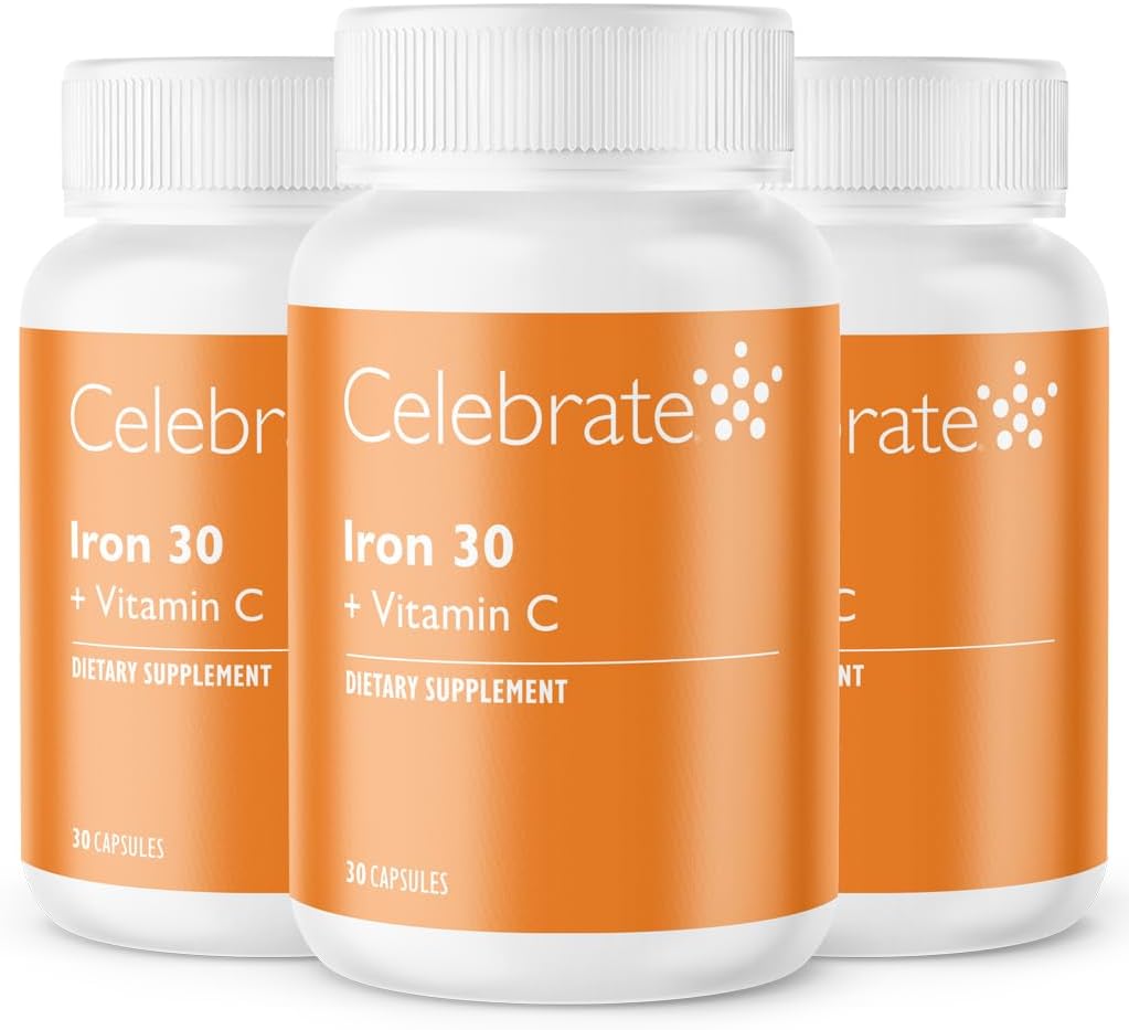 Celebrate Vitamins Iron Supplement with Vitamin C - 30mg Iron, 60mg Vitamin C, Bariatric Vitamins for WLS Patients, Vertical Sleeve & Gastric Bypass Surgery – 90 Capsules