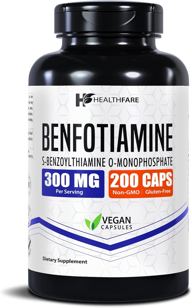 Healthfare Benfotiamine 300mg | 200 Veg Capsules | Enhanced Absorption | Supports Overall Health | Increased Bioavailability