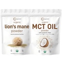 Micro Ingredients MCT Oil Powder with Prebiotic Fiber & Lions Mane Mushroom Supplement Powder Bundle 2 Pack | C8 MCT Oil for Coffee Creamer | Natural Superfood for Brain, Energy, & Immune Health