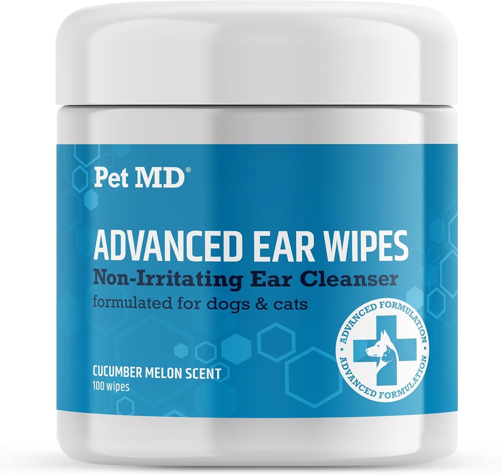 Pet MD Cat and Dog Ear Cleaner Wipes - Advanced Otic Veterinary Ear Cleaner Formula - Dog Ear Infection Treatment - 100 Count