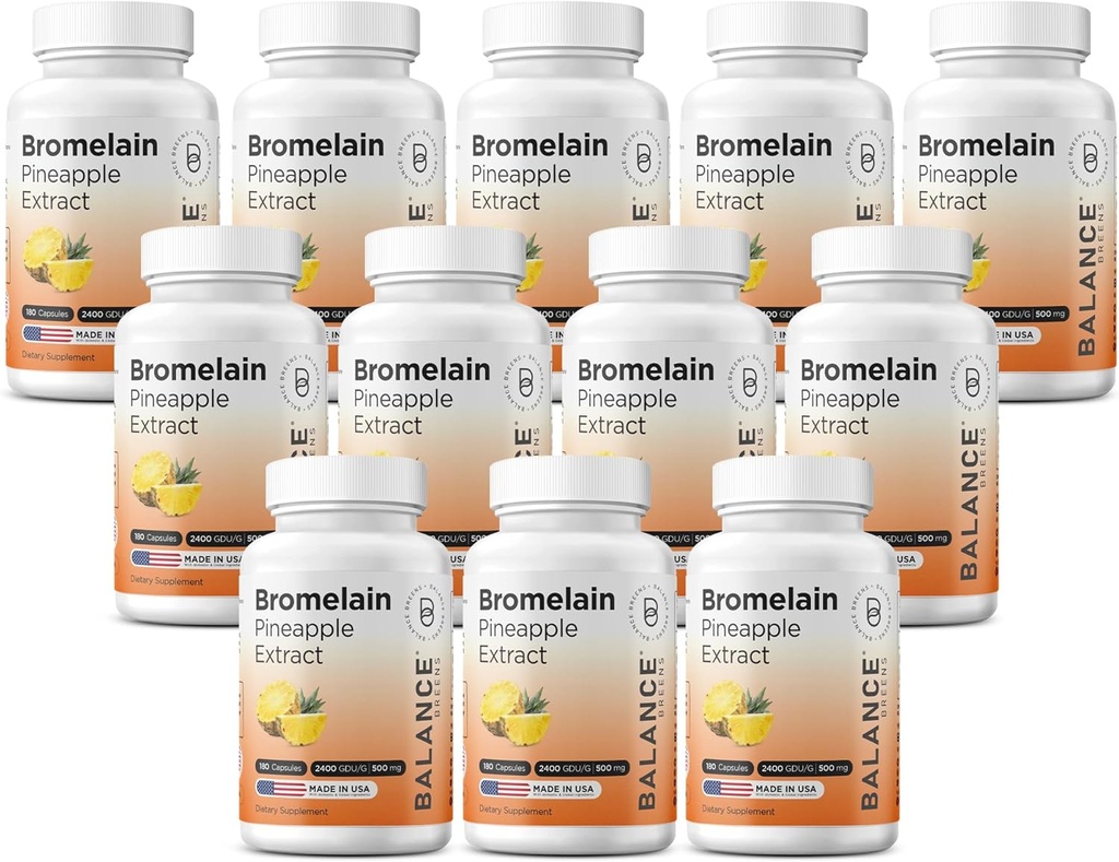 Balancebreens Bromelain 500mg Capsules – 2400 GDU Pineapple Extract Supplement for Joint Support, Natural Swelling Support, and Healthy Digestion – 180 Organic Capsules Made in USA