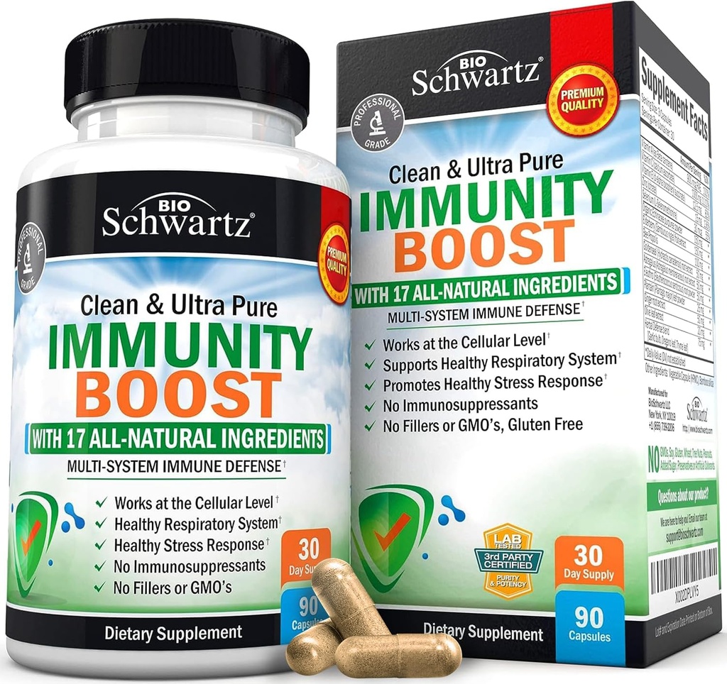 Immunity Boost Supplement with Elderberry, Vitamin A, Echinacea & Zinc + Vitamin C 1000mg Capsules with Zinc, Rose HIPS & Bioflavonoids