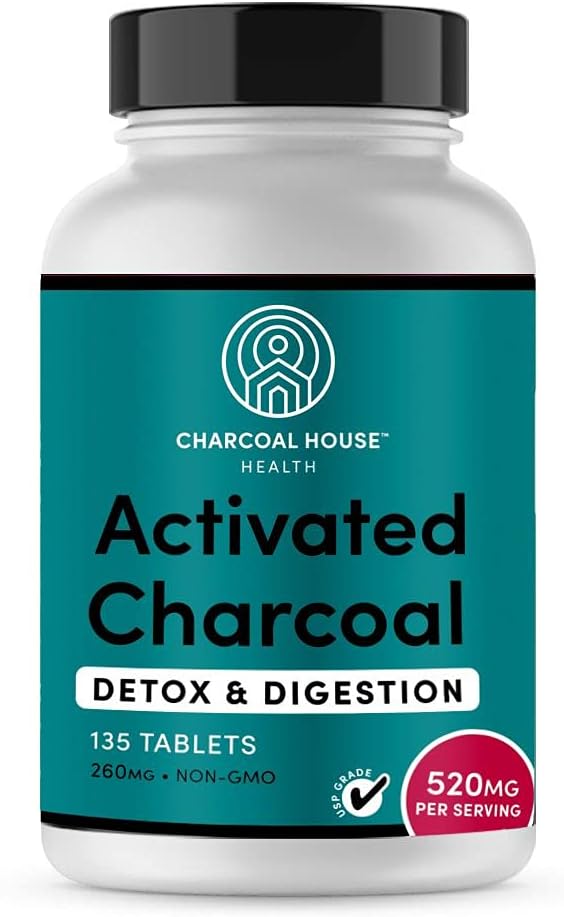 Charcoal House Chewable Activated Charcoal Tablets for Adults | Natural, Vegan, Non-GMO & Gluten Free | for Teeth, Stomach, Gas & Nausea | USP Food Grade | 135 ct.