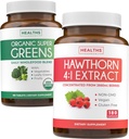 Super Greens & Hawthorn Extract (3-Month Supply) Super Berry Blend Bundle of Organic Super Greends Powder - Complete Superfood & Hawthorn Berry 4:1 Extract - High Strength Extract (180 Capsules)
