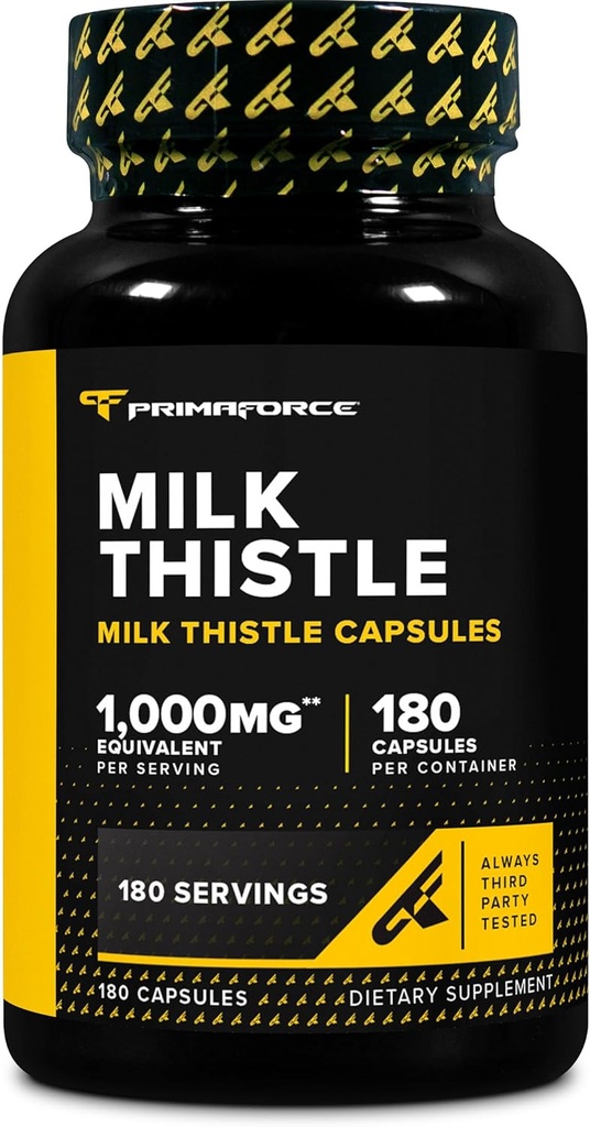 Primaforce Milk Thistle 180 Capsules 1000mg Equivalent - Gluten Free, Non-GMO Dietary Supplement, from 250mg of 4:1 Extract