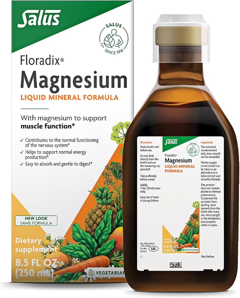 Floradix Magnesium - Liquid Herbal & Mineral Supplement Supports Healthy Nervous System & Normal Muscle Function - Gentle Liquid Formula - Vegetarian, Gluten-Free & Non-GMO - 8.5 fl oz