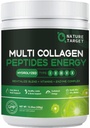 NATURE TARGET Multi-Collagen-Peptides-Powder - Hydrolyzed Collagen with Energy Blend + Multivitamin & Minerals, Supports Energy Skin Hair Nail & Joint, Non-GMO, 35 Servings
