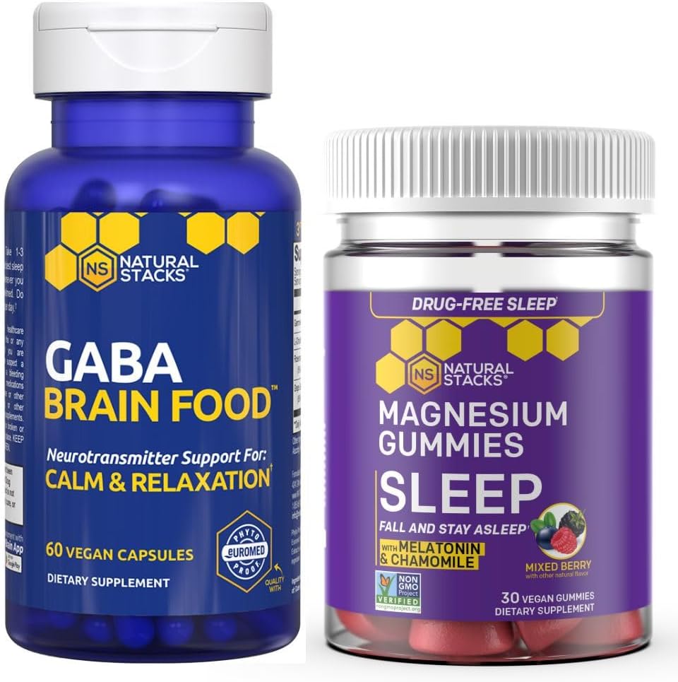 NATURAL STACKS GABA Brain Food + Sleep Magnesium Gummies Bundle - Supports Sleep & Relaxation* - 90 Total Pieces