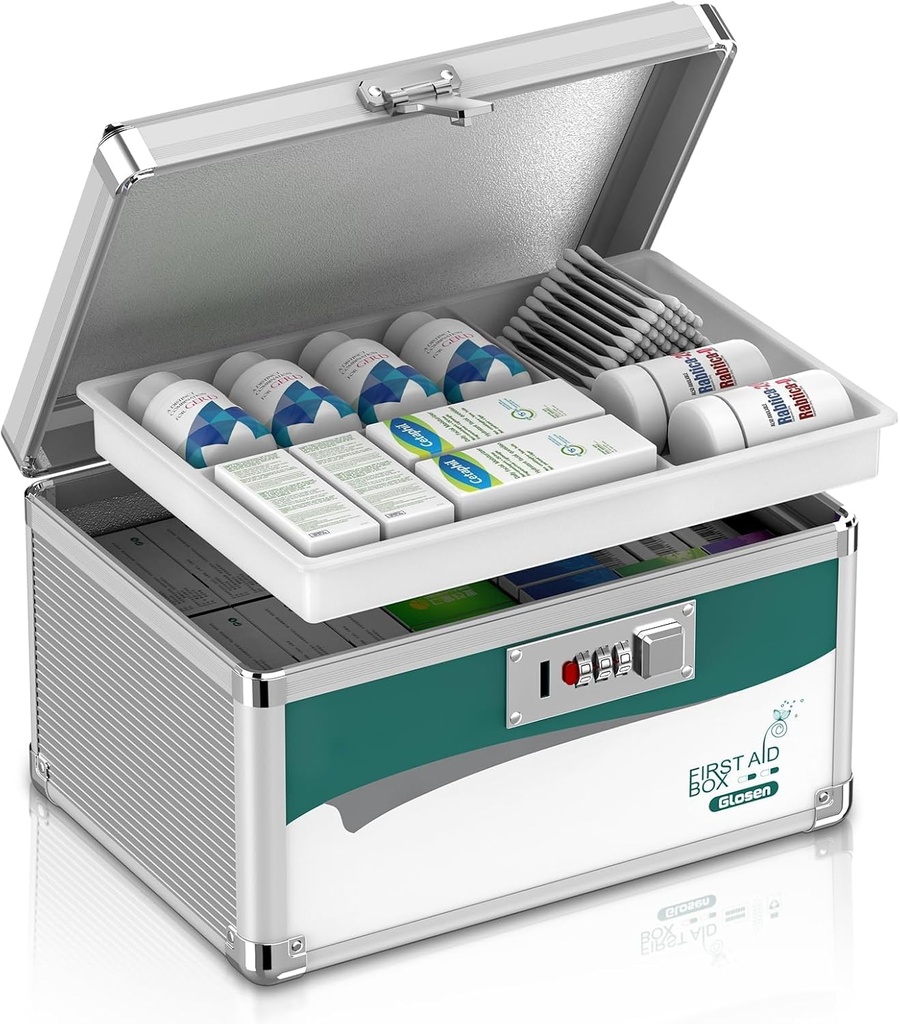 Glosen Medicine Lock Box with Combination Lock, Medication lock box【Small 10x6.7x6.7 Inch】,medical box organizer
