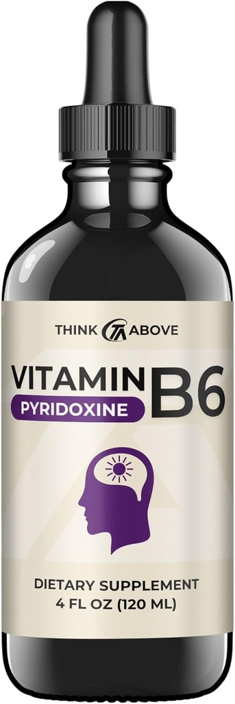 Liquid B6 Pyridoxine Supplement, Vitamin B-6 (as Pyridoxine Hydrochloride), Glass Bottle 4 oz 120 ml