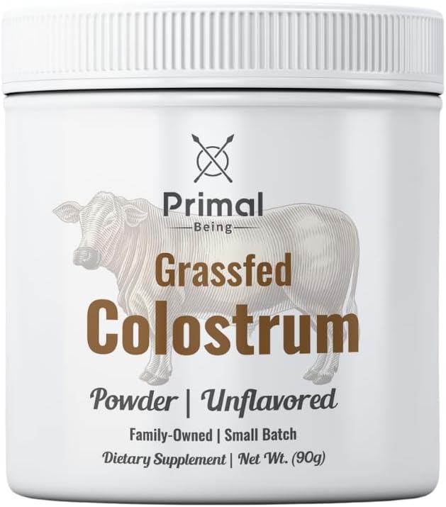 Primal Being Grassfed Beef Colostrum - Supports Immune Function, Gut Health, Hair, Anti-Aging, Athletic Performance, Recovery - 90 Grams unflavored Powder, 3000 mg per Serving