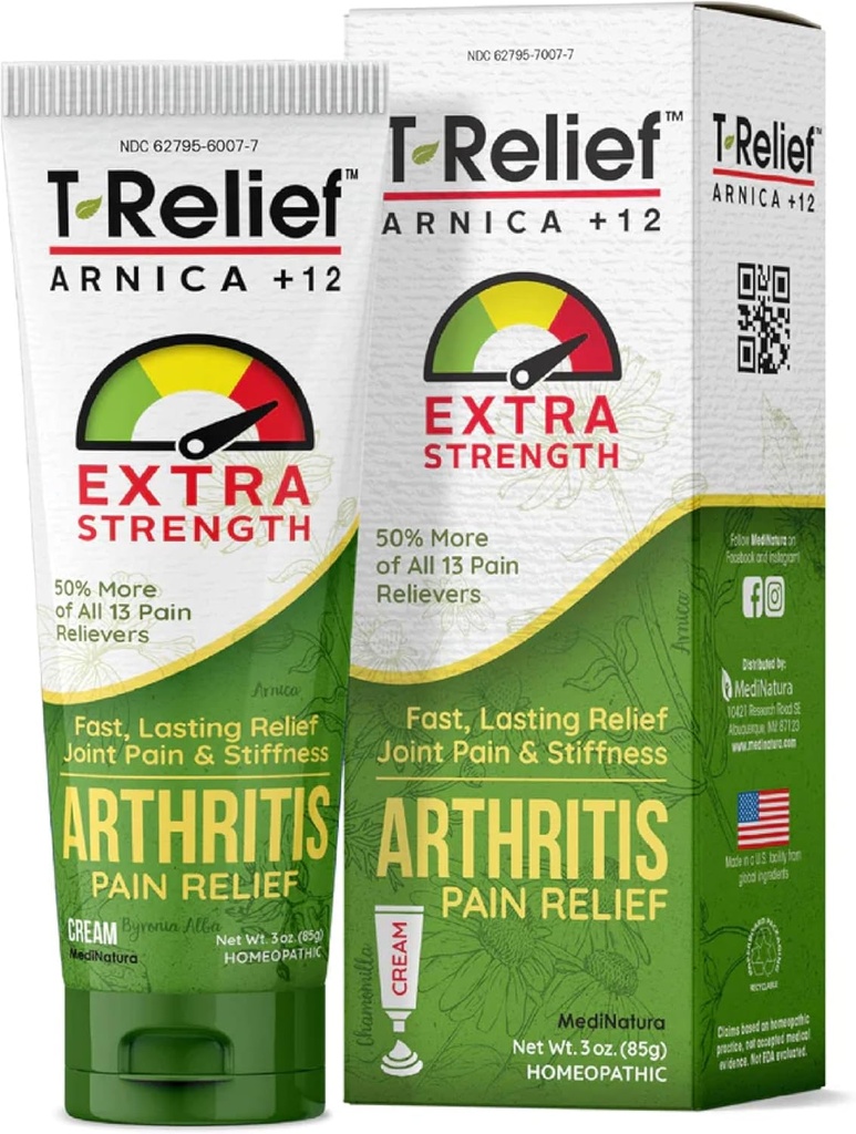 T-Relief Extra Strength Arthritis Cream Arnica +12 Pain Relieving Natural Medicines Help Soothe Soreness Stiffness Aches & Pains in Joints Naturally - 3 oz