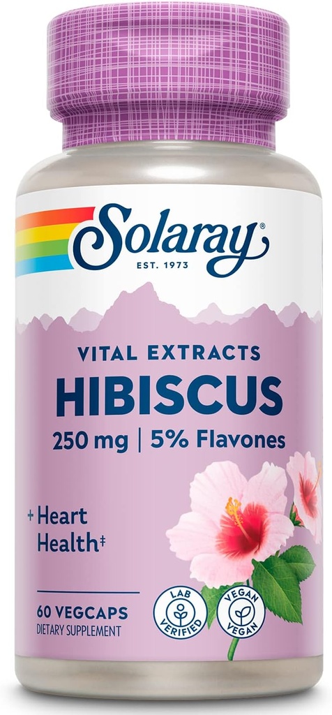 SOLARAY Hibiscus Flower Extract Capsules | Healthy Cardiovascular Function Support | Non-GMO, Vegan | 60 VegCaps