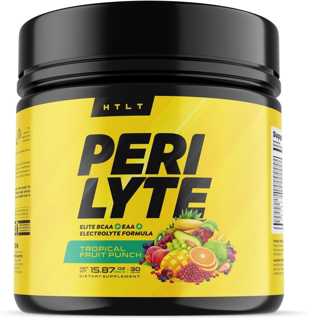 Perilyte by HTLT | Hydrating Electrolyte Drink Mix | Optimal 2:1:1 Ratio BCAA Supplement | Post Workout Recovery Powder with 2750mg of Essential Amino Acids | Muscle Health EAA Supplement