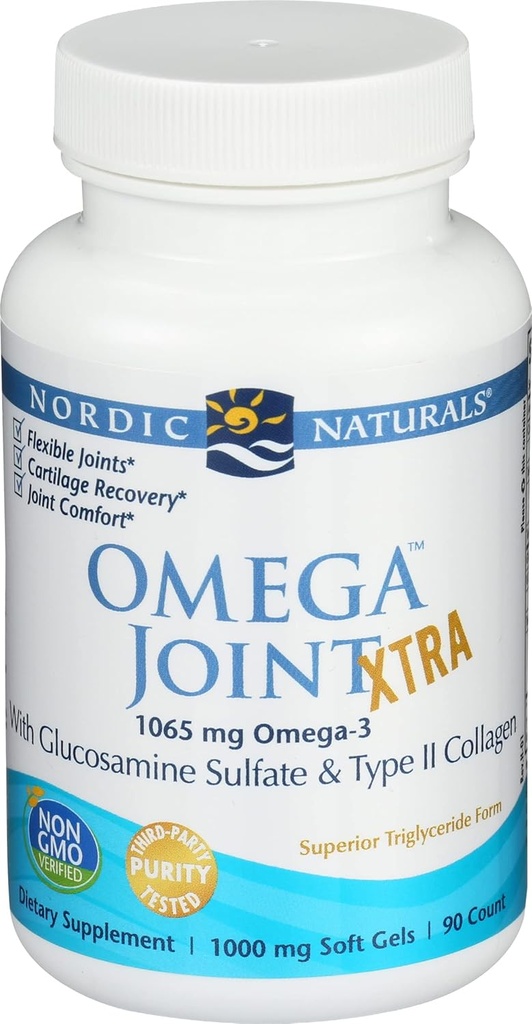 Nordic Naturals Omega Joint Xtra, Lemon - 90 Soft Gels - 1065 mg Omega-3 + Glucosamine Sulfate & Type 2 Collagen - Joint Health, Cartilage Recovery - Non-GMO - 30 Servings