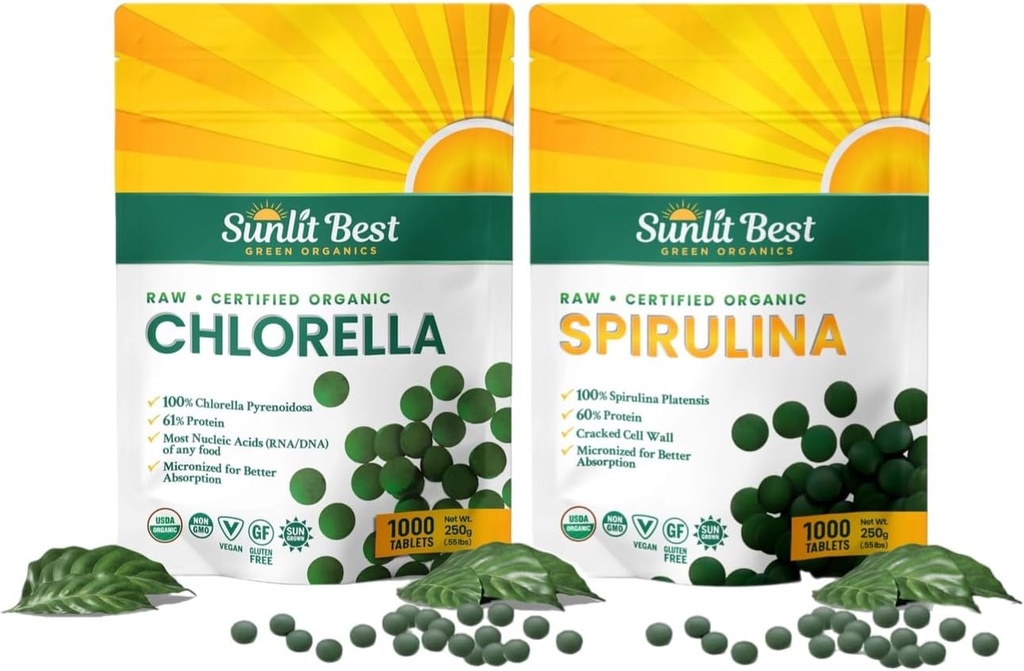 Sunlit Best Premium Chlorella & Spirulina 1000 Count Tablet Bundle | for Immune Support, Energy, Wellbeing