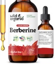 Wild & Organic Berberine Liquid Drops - 500mg Berberine Supplement HCL for Overall Support - Natural Extract Tincture - Vegan, Alcohol & Sugar-Free - 2 fl oz