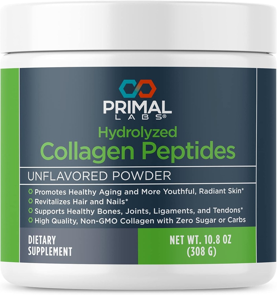 Primal Health Hydrolyzed Collagen Peptides - Multi Collagen Blend - Promotes Healthy Hair, Nails, Skin, & Joints - Non-GMO & Keto Friendly - Unflavored Protein Powder - 30 Servings