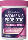 Doctor's Recipes Probiotics for Women, 100 Billion CFU 32 Strains, with Prebiotic Fiber, Enzymes & Cranberry, Vaginal Urinary Digestive & Immune, No Yeast, Shelf Stable, Delayed Release, 60 Caps