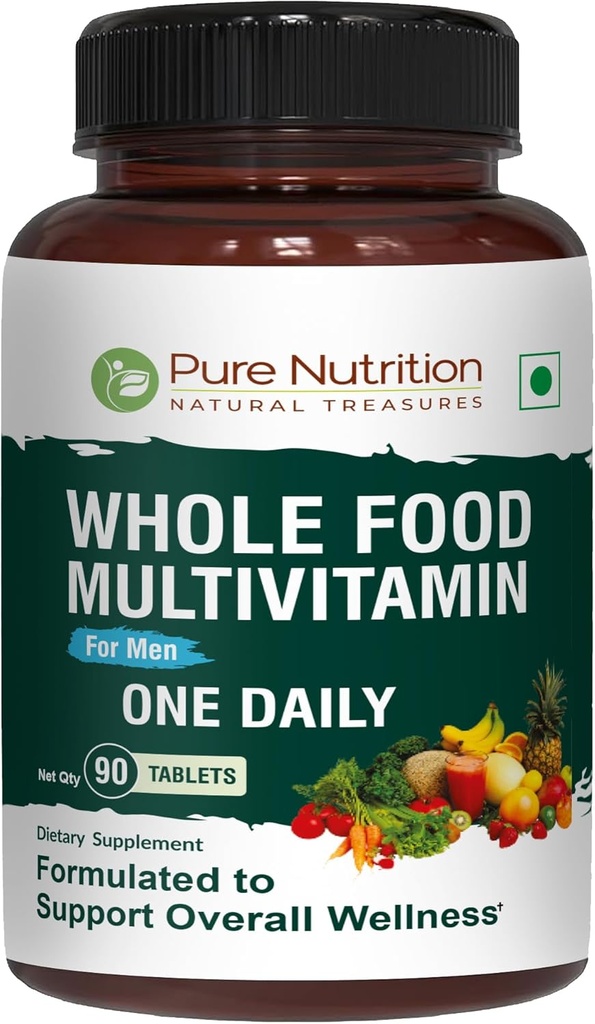 Pure Nutrition Whole Food Multivitamins for Men | 90 Tabs | One-A-Day | 100% RDA | 24 Natural Vitamins and Minerals | All Natural Plant Based Men's Multivitamin | 3 Months Supply