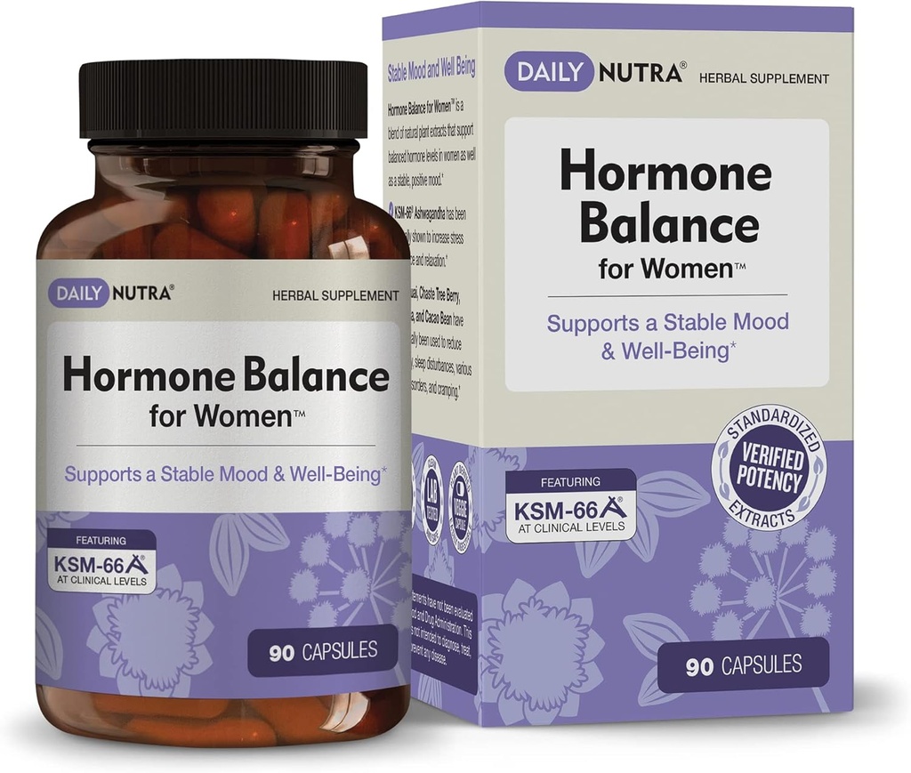 Hormone Balance for Women - Natural Mood Supplement - PMS Relief and Menopause Support | Featuring Clinically Studied KSM-66 Ashwagandha (90 Capsules)