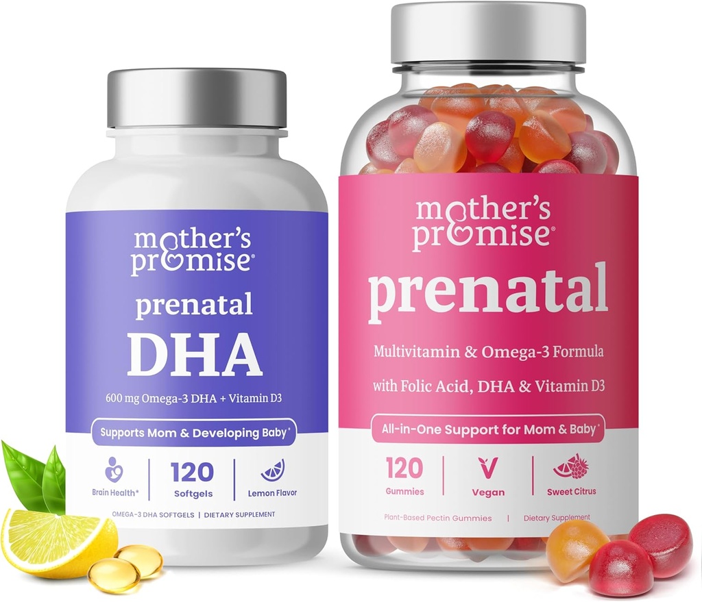 Mother's Promise Prenatal Vitamin Gummies & Prenatal DHA for Women Bundle
