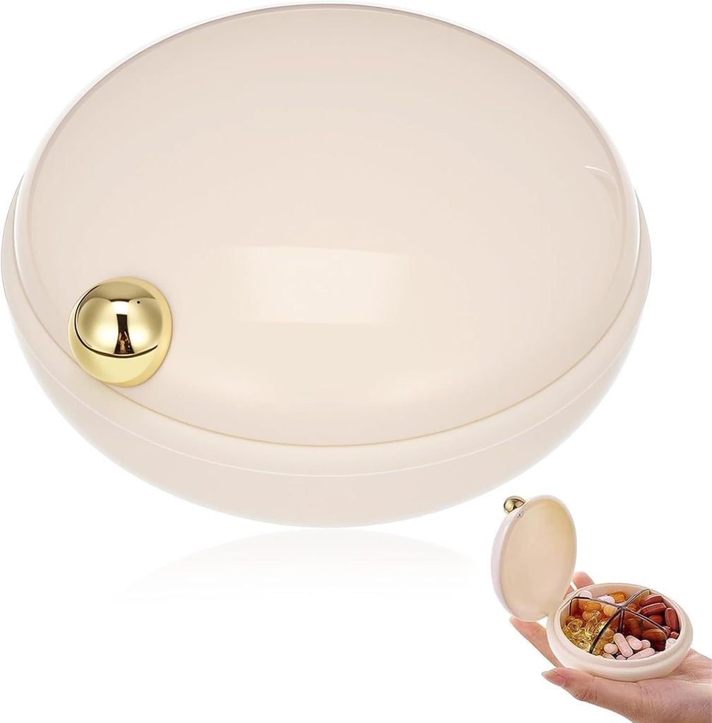 iplusmile Travel Pill Organizer, 4 Compartments Portable Pill Case, Daily Medicine Container Box for Vitamins Fish Oil Supplements, Business Trip Essentials (Beige)