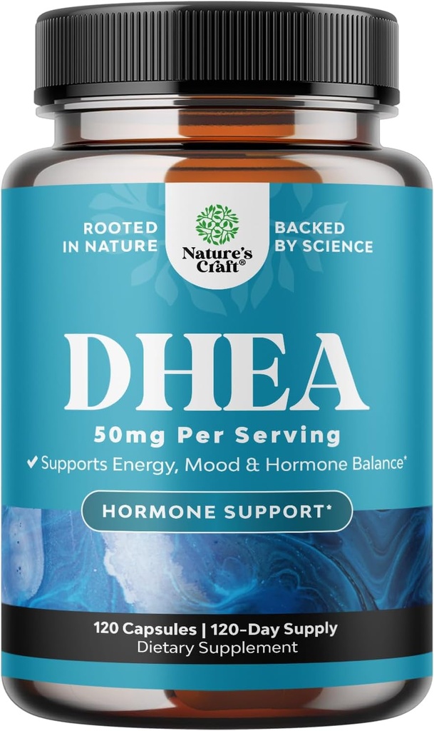DHEA Supplement for Women & Men - Pure DHEA 50mg for Hormone Balance, Improves Mood Stability, Brain Function, Immune System, Energy & Fertility - Dehydroepiandrosterone Capsules for Adults - 120 Ct
