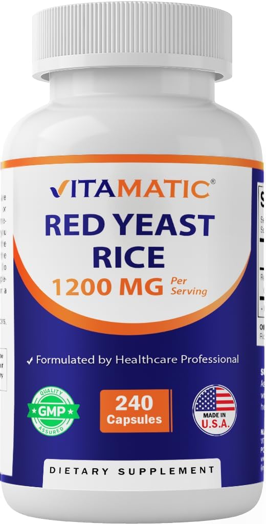 Vitamatic Red Yeast Rice 1200 mg Per Serving - 240 Veg Capsules - Made in The USA - Non-GMO & Gluten Free