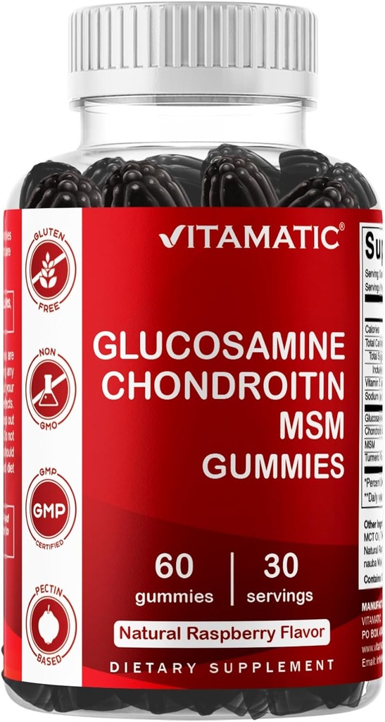Vitamatic Glucosamine Chondroitin Gummies with MSM & Vitamin E – Joint Support Formula – 60 Pectin-Based Vegan Gummies
