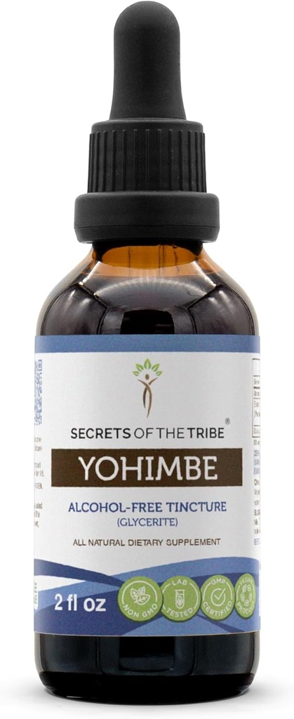 Secrets of the Tribe Yohimbe Alcohol-Free Liquid Extract, Wildcrafted Yohimbe (Pausinystalia yohimbe) Dried Bark Tincture Supplement (2 FL OZ)